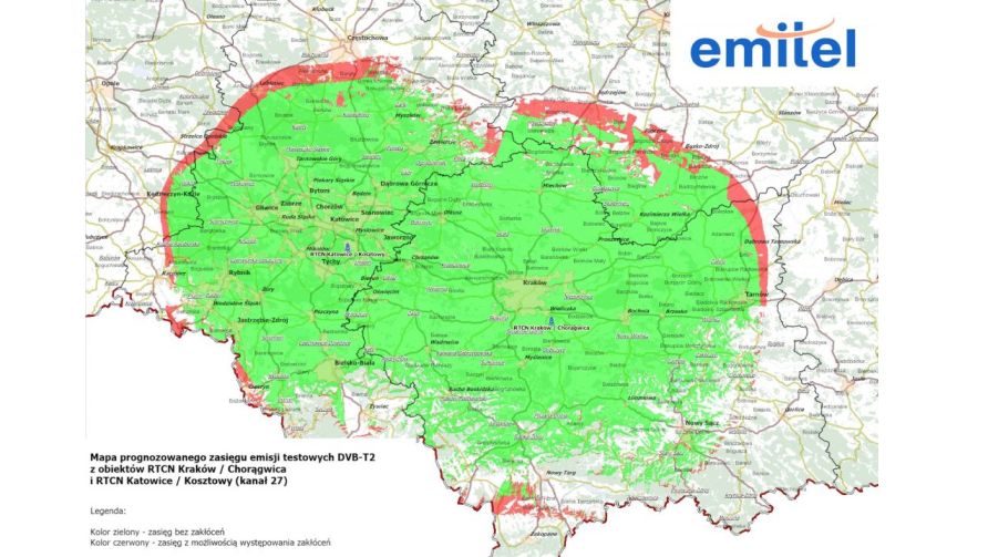 DVB-T2: Testy Emitela i TVP (mapy zasięgu)
